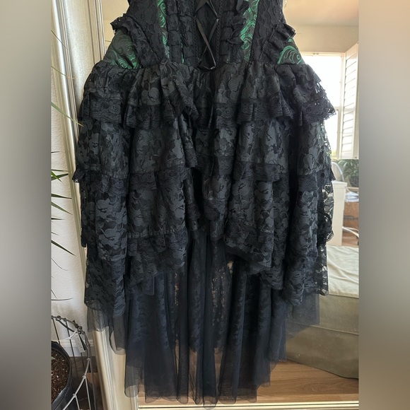 BURLESKA GOTHIC OPHELIE VAMPIRE WEDDING PROM GREEN BROCADE CORSET DRESS - Picture 6 of 12